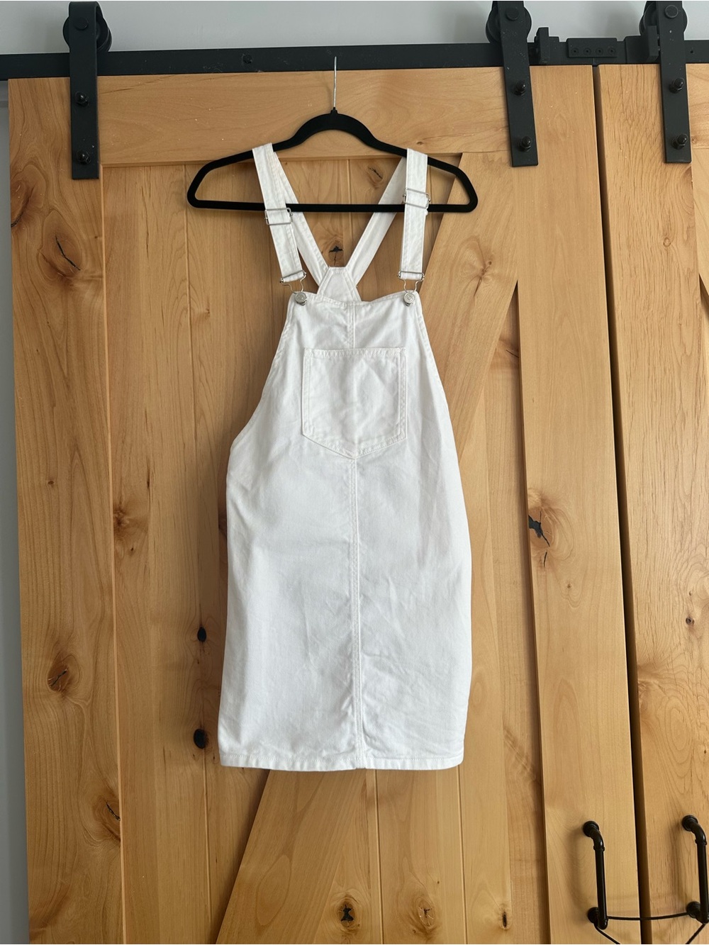 Stradivarius White Denim Bib Overalls with Silver Hardware